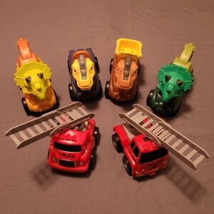 Assorted Dinosaur and Fire Truck Toy Trucks